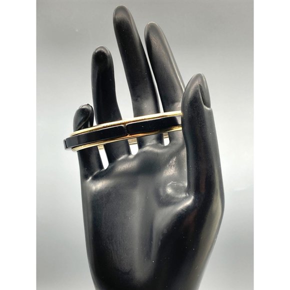 Vintage Bangle with Segmented Lucite Blocks on Gold Tone Basic Neutral Stackable - Picture 1 of 5